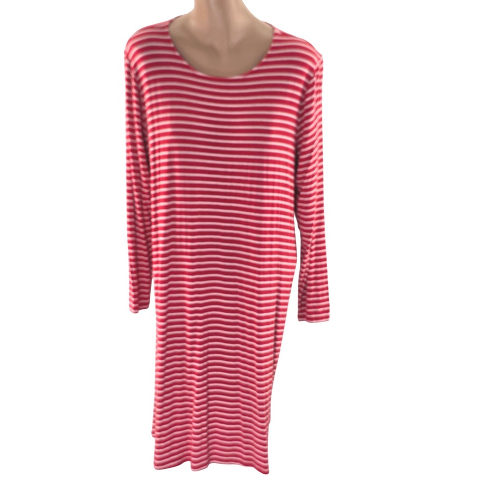 Old Navy LS‎ Knit Swing Dress Women XL Red White Striped Long Sleeve Comfortable